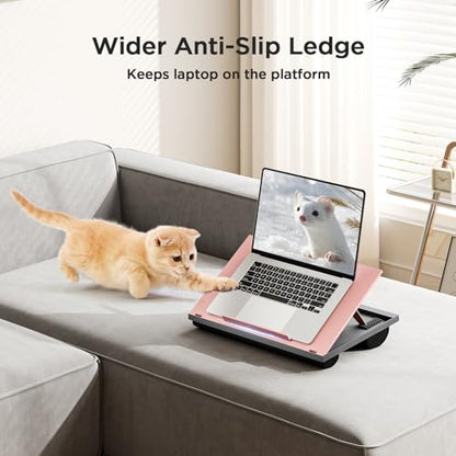HUANUO Adjustable Lap Desk - with 8 Adjustable Angles & Dual Cushions Laptop Stand for Car Laptop Desk, Work Table, Lap Writing Board & Drawing Desk on Sofa or Bed, Pink - color: Pink