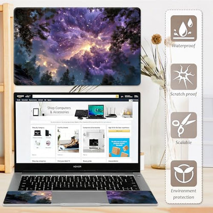Laptop Skin 12.1-15.6 inch Removable Universal Reusable Laptop Sticker Decal,Waterproof No Residue Vinyl Cover,Scratch-Resistant Cuttable Full Wrap Sticker for Notebook, Purple Starry Nebula Forest - color: Purple Starry Nebula Forest