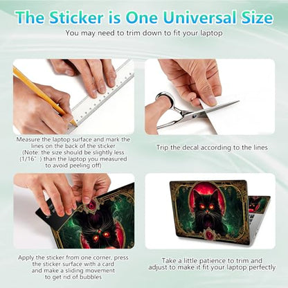 Laptop Skin Sticker Decal 12"-15.6" Universal Laptop/Notebook/Netbook Vinyl - Waterproof Scratch Resistant,Fits HP Dell Lenovo MacBook,2 Free Wrist Pads,Easy Apply & Remove,Black Cat Green - color: Black Cat Green