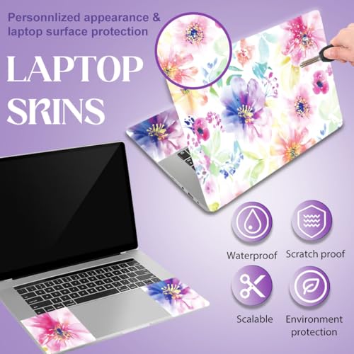 SUPERDANT Watercolor Flowers Laptop Skin Sticker Decal Plant Universal Laptops Notebook Skin Sticker 12 13 13.3 14 15 15.4 15.6 Inches Vinyl Laptop Cover Stickers Notebook Protector Pink Purple - color: Pink+Purple