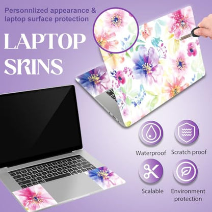 SUPERDANT Watercolor Flowers Laptop Skin Sticker Decal Plant Universal Laptops Notebook Skin Sticker 12 13 13.3 14 15 15.4 15.6 Inches Vinyl Laptop Cover Stickers Notebook Protector Pink Purple - color: Pink+Purple