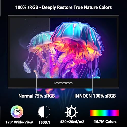 INNOCN 15.6 inch Portable Monitor Touchscreen | 1080P | HDMI, USB C HDMI | for MacBook, Windows, Tablets, Android, Chrome, PS4, Switch, Mini PC | 400Nits | 100% sRGB - style: with Foldable Stand