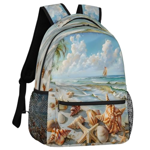 Ocean Beach Starfish Seashell Backpack for Women Men Adults Shoulder Computer Laptop Backpack Sports Hiking Gym Workout Travel Casual Daypack - color: Multicolor 15