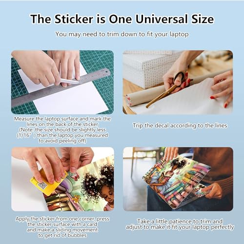 Universal Laptop Skin Sticker with 2 Wrist Pad Skins, Waterproof Scratch Resistant Vinyl Laptop Cover Decal, Cut to Fit for 11–15.6 Inch MacBook HP Dell Lenovo, Library Black Girl - color: Library Black Girl