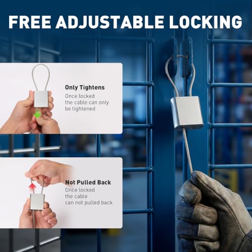 Cable Padlock Free Adjustable Lock 3 Keys, 6.56ft/2m Silver | Steel Cable 1/6"(4mm)Diameter, Lock & Secure, Weatherproof for Bikes, Lockers, Gate, Fence, Shed, Outdoor Equipment etc - color: Silver-6.56ft(2m)