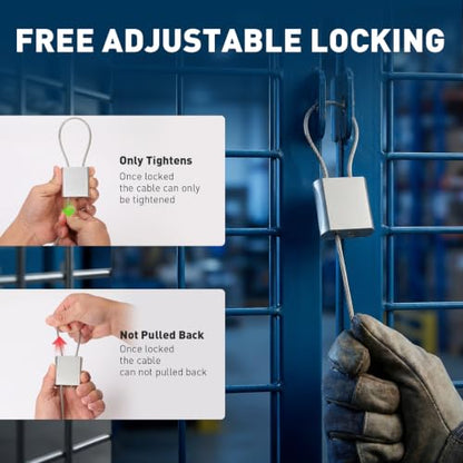 Cable Padlock Free Adjustable Lock 3 Keys, 6.56ft/2m Silver | Steel Cable 1/6"(4mm)Diameter, Lock & Secure, Weatherproof for Bikes, Lockers, Gate, Fence, Shed, Outdoor Equipment etc - color: Silver-6.56ft(2m)