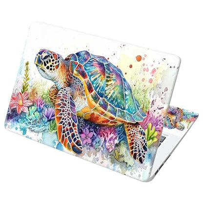 Universal Laptop Skin Sticker with 2 Wrist Pad Decals, 3-Piece Removable Vinyl Laptop Cover, Watercolor Turtle Waterproof Anti-Scratch, Easy-Trim Fit for 13.3" 14" 15.6" Laptops - color: Watercolor Turtle