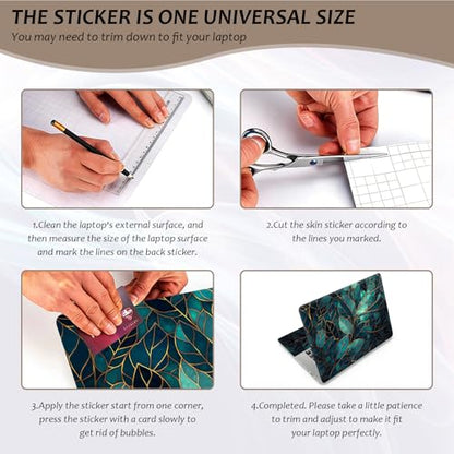 Laptop Skin 12.1-15.6 inch Removable Universal Reusable Laptop Sticker Decal,Waterproof No Residue Vinyl Cover,Scratch-Resistant Cuttable Full Wrap Sticker for Notebook, Dark Green Leaf - color: Dark Green Leaf