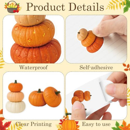 Fall Pumpkin Self Adhesive Easy Peel Sticker for Laptop Scrapbook | 16 Realistic Fall Harvest Designs Waterproof Vinyl Strong Adhesion No Residue for Journals Water Bottles Water Bottle - style: Autumn Fall Pumpkin