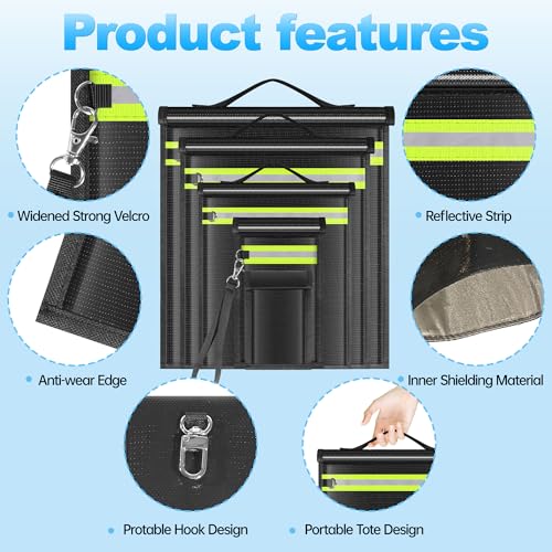 5 Pack Faraday Bags EMP Proof,Faraday Bags for Laptops Tablets Phones Car Keys,Faraday Cage with Handle&Reflective Strip,EMP bags Faraday Pouch for Electronics Fireproof Waterproof - size: 5 Pack XS-XL(Up to Laptop)