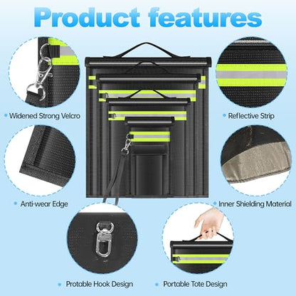 5 Pack Faraday Bags EMP Proof,Faraday Bags for Laptops Tablets Phones Car Keys,Faraday Cage with Handle&Reflective Strip,EMP bags Faraday Pouch for Electronics Fireproof Waterproof - size: 5 Pack XS-XL(Up to Laptop)