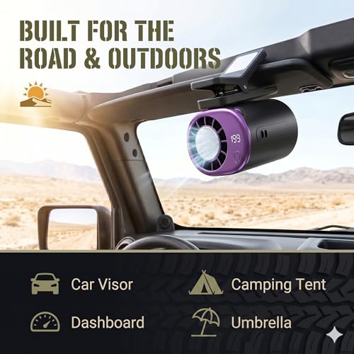 2026 Car Clip On Air Conditioner Fan with Semiconductor Cooling, 199 Speeds Adjustable, LED Display, 360° Rotation, USB Rechargeable Portable Personal Cooler for Office Umbrella Bike Beach