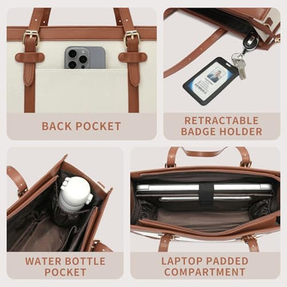 Keyli 3pcs Laptop Bag for Women,15.6 Inch Canvas Tote Bag Work Bags Large Business Computer Briefcase Shoulder Handbag Purse - color: S-brown+khaki