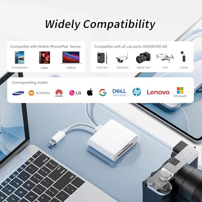 2IN2 SD Card Reader,USB C SD Card Reader for iPhone,USB-C/L Dual-Slot SD Card Reader,Compatible with iPhone 16/15/14/13/12,MacBook,Mac,Trail Camera viewers,Plug and Play - size: 2IN2 SD Card Reader