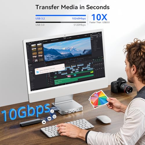 AGEEN 14-Port 10Gbps USB-C Hub for iMac 24 inch 2021/2023/2024 M1/M3/M4, 5 USB-A & 2 USB-C 3.2 Ports, 4K@60Hz HDMI, 1Gbps Ethernet, SD/TF Card Slot, M.2 NVME SSD Slot (SSD Not Included)