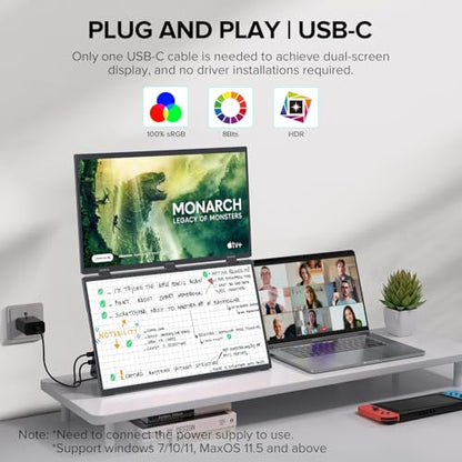 UPERFECT Delta 15.6" Dual Portable Monitor for Laptop Screen Extender 1080P HDR 360° Folding Stacked Triple Monitor with Stand for Laptop PC Phone Game Console (No Driver Needed) - size: 15.6"