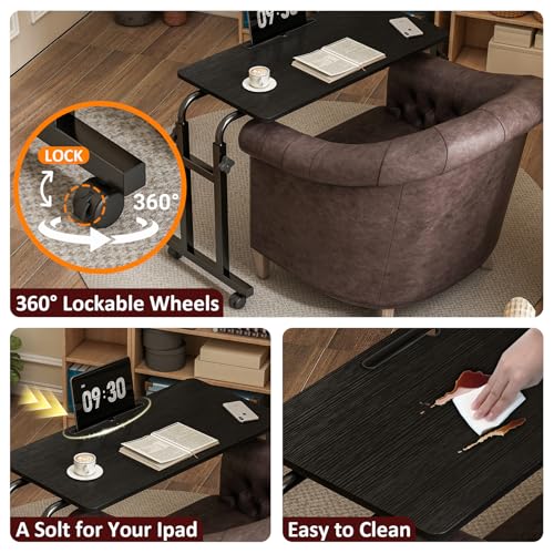 LINGMI Recliner Table, Overbed Table with Wheels Adjustable Height and Length Over Bed Desk, Hospital Heavy Duty Metal Leg Laptop Stand Tray