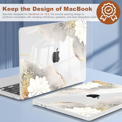 CISSOOK Compatible with MacBook Air 13 inch Case A3449 A3240 A3113 A2681 | 2026 2025 2024 2023 2022, 5in1 Set Hard Shell Case Keyboard Cover for MacBook Air 13.6 inch M2 M3 M4 M5, harming Painting - color: Air13.6inch-Charming Painting with Lotus