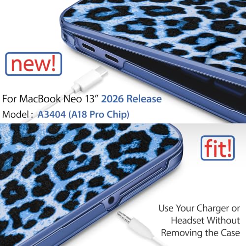May Chen Compatible with MacBook Neo 13 inch Case 2026 Model A3404, Plastic Hard Shell,Keyboard Cover,Screen Protector,Dust Plug, for MacBook Neo 13" with A18 Pro Chip, Deep Blue Leopard - color: Deep blue Leopard
