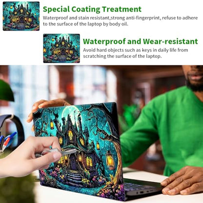 Laptop Skin Sticker Decal, Universal Protective Cover Fit 12 13 14 15.6 Inch Notebook, Reusable Water-Resistant Vinyl Decal w/ 2 Wrist Pads for Business Travel Office, Castle Green - color: Castle Green