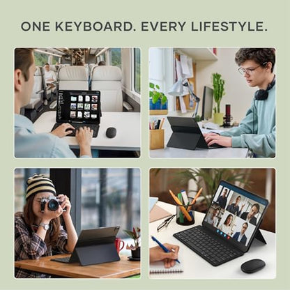 Satechi OntheGo Bluetooth Keyboard, Connect Up to 3 Devices, Tablet, Black | Adjustable stand, USB-C rechargeable battery, compact & portable, for iPad, tablet - color: Black