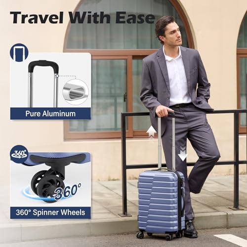 Coolife Luggage Sets, 3 Piece Hard Shell Suitcase Set with Spinner Wheels, Expandable Large Checked Luggage, Lightweight Rolling Carry On with TSA Lock Blue - color: blue, size: 3 Piece Set (20in/24in/28in)