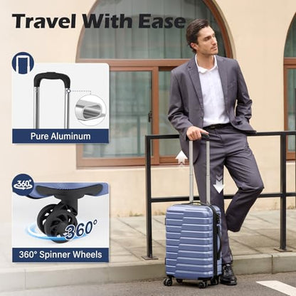 Coolife Luggage Sets, 3 Piece Hard Shell Suitcase Set with Spinner Wheels, Expandable Large Checked Luggage, Lightweight Rolling Carry On with TSA Lock Blue - color: blue, size: 3 Piece Set (20in/24in/28in)