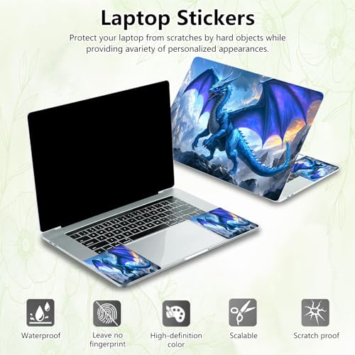 Laptop Skin Sticker Decal, Universal Reusable Vinyl Laptop Cover for 12" 13" 13.3" 14" 15" 15.4" 15.6" Notebook PC, Waterproof Scratch-Resistant with 2 Wrist Pads, Easy to Apply & Remove,H Dragon - color: H Dragon