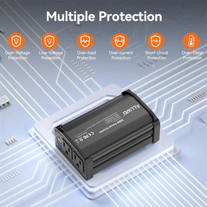 ALLWEI 300W Car Power Inverter 12V DC to 110V AC Car Inverter-Black | with 27W PD USB-C&18W USB-A Fast Charging, Car Charger Cigarette Adapter for Phone, Laptop and Small Devices on Road Trip
