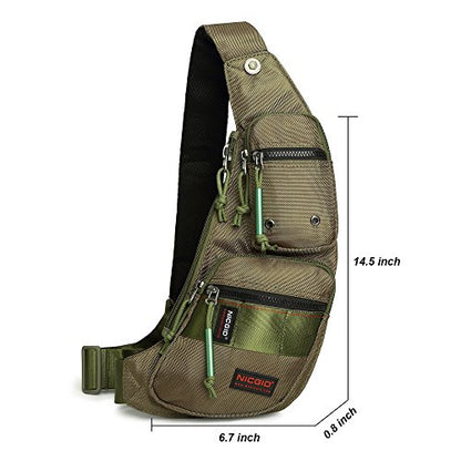 NICGID Sling Bag Chest Shoulder Backpack Crossbody Daypack for Men Women | Travel Outdoor Hiking Concealed Carry Fishing Fanny Tool Small Casual - color: Army Green-2854