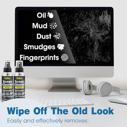 Screen Cleaner Spray 16oz (4oz x 4 Pack) - TV & Computer Screen Cleaner with 2 Microfiber Cloths for Multiple Devices