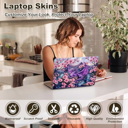 Universal Laptop Skin Sticker Decal 11-15.6 Inches, Cherry Blossom Dragon | Reusable Vinyl Sticker for 12.1 13 13.3 14 15.4 Inches Notebook PC, Scratch Resistant Waterproof, Easy to Trim & Apply - color: Cherry Blossom Dragon