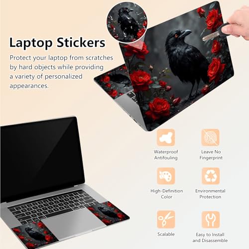 Laptop Skin Sticker Decal 15.6 Inch,12 13 13.3 14 15 15.6 in Laptop Netbook Skins for Notebook,Art Decal Removable Waterproof Scratch Resistant,Universal Vinyl Cover,Crow Red Flower - color: Crow Red Flower