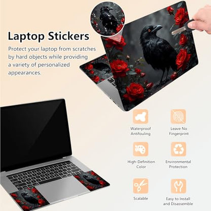 Laptop Skin Sticker Decal 15.6 Inch,12 13 13.3 14 15 15.6 in Laptop Netbook Skins for Notebook,Art Decal Removable Waterproof Scratch Resistant,Universal Vinyl Cover,Crow Red Flower - color: Crow Red Flower