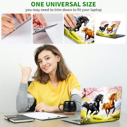 Laptop Skin Sticker Decal, Universal Protective Cover Fit 12 13 14 15.6 Inch Notebook, Reusable Water-Resistant Vinyl Decal w/ 2 Wrist Pads for Business Travel Office, Black Yellow Horse - color: Black Yellow Horse