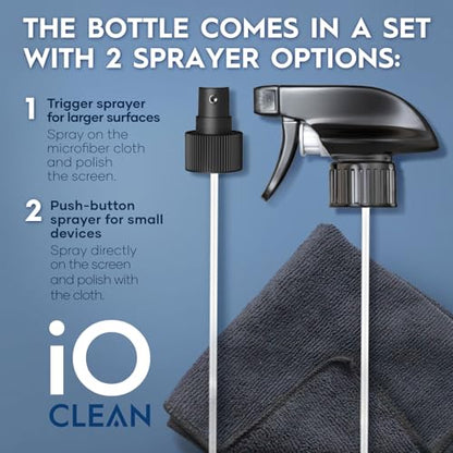 Screen Cleaner Spray (16oz - 473ml) – Large Cleaning Kit | for LCD LED OLED TV Smartphone, iPad, Laptop, Touchscreen, Computer Monitor, Electronic Devices 3 Cloths and 2 Nozzles - size: 16 Fl Oz + 3 Cloths