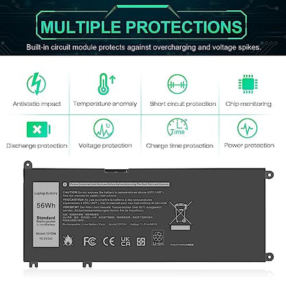 Futurebatt 33YDH Laptop Battery for Dell Inspiron 17 7000 7778 7779 7786 7773 15 7577 G3 3579 3779 G5 5587 G7 7588 Latitude 13 3380 14 3490 15 3590 3580 PVHT1 P30E 81PF3 081PF3 Vostro 15 7580 7570 - size: 33YDH 10.83*5.12*0.73 in