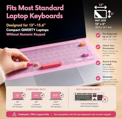 Keyboard Cover for Long Nails – Raised Silicone Sticker Keys with Removable Silicone Mat – Adapts to Most 13" to 15.6" Laptop Keyboards (PC & Mac) – Gift-Ready Design