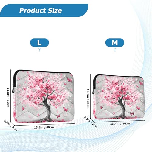 Pink Cherry Blossom Tree Laptop Sleeve 13 14 Inch Puffy Quilted Carrying Case Protective Computer Bag Waterproof Laptops Sleeve for Women Men - color: Cherry Blossom, size: Medium