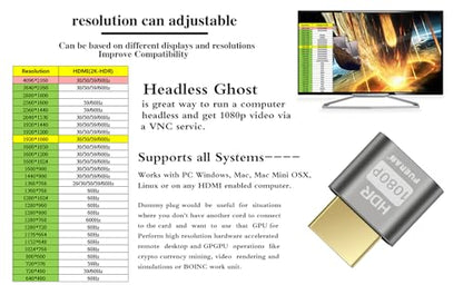 2K 4K 8K HDMI Dummy Plug-Virtual Monitor Display Emulator Headless Adapter 3840x2160@60Hz 1080@120HDR DVI EDID Emulator (2K-1080@60 HDR) - color: HDMI2.0-2K-HDR