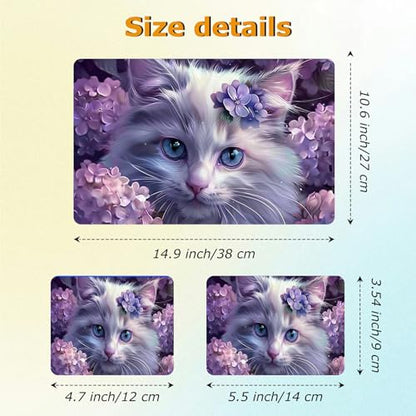 Universal Laptop Skin Sticker with 2 Wrist Pad Decals, 3-Piece Removable Vinyl Laptop Cover, Purple Flower Cat Waterproof Anti-Scratch, Easy-Trim Fit for 13.3" 14" 15.6" Laptops - color: Purple Flower Cat