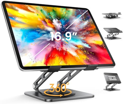 LOXP Adjustable Tablet Stand, 360 Rotating iPad Stand with Heavy-Duty Base | Matel, Perfect for Travel, Desk, Office, 4.7-16.9" Device, iPad Pro Air Mini, Kindle, Surface Tablet, Portable Monitors - color: Black