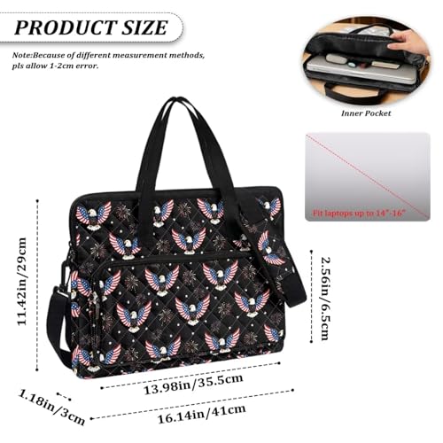 Laptop Sleeve, Laptop Cover with Adjustable Strap Computer Bag Tablet Notebook Sleeves Handbag Messenger Briefcase - color: Eagle and American Flag