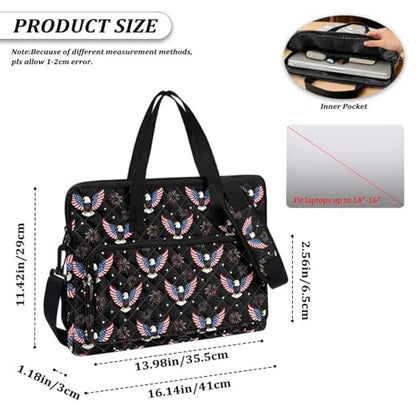 Laptop Sleeve, Laptop Cover with Adjustable Strap Computer Bag Tablet Notebook Sleeves Handbag Messenger Briefcase - color: Eagle and American Flag