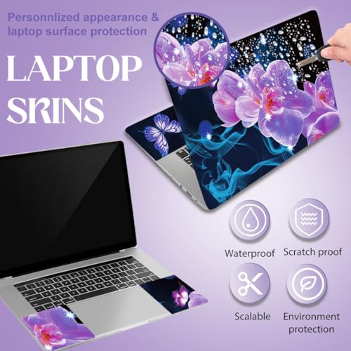 SUPERDANT Flashy Phalaenopsis Laptop Skin Sticker Decal Flower Universal Laptops Notebook Skin Sticker 12 13 13.3 14 15 15.4 15.6 Inches Vinyl Laptop Cover Stickers Removable Waterproof Black Purple