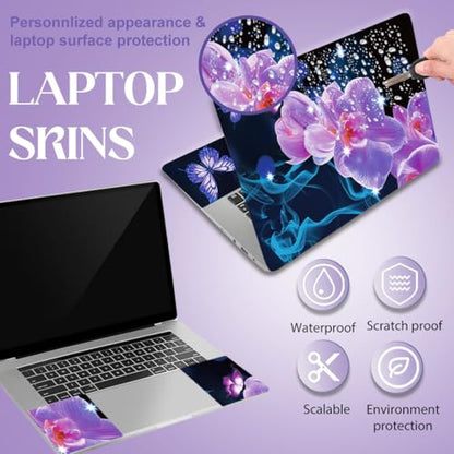 SUPERDANT Flashy Phalaenopsis Laptop Skin Sticker Decal Flower Universal Laptops Notebook Skin Sticker 12 13 13.3 14 15 15.4 15.6 Inches Vinyl Laptop Cover Stickers Removable Waterproof Black Purple