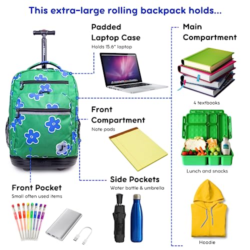 J World Sundance Laptop Rolling Backpack for Girls Boys. Roller Bookbag with Wheels, 20 Inch, Picnic - color: Picnic