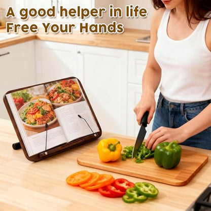 2 in 1 Dual-use Music Stand & Desktop Book Stand, Adjustable Height 16.5"-51", 100% Solid Wood Laptop Floor Stand Book Holder with Elastic Page Clips for Cookbooks (Black Walnut-Wheeled) - color: Black Walnut-wheeled