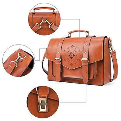 ECOSUSI Backpack for Women Briefcase Messenger Laptop Bag Vegan Leather Satchel Work Bags Fits 15.6 inch Laptops, Brown - color: 2-brown-l