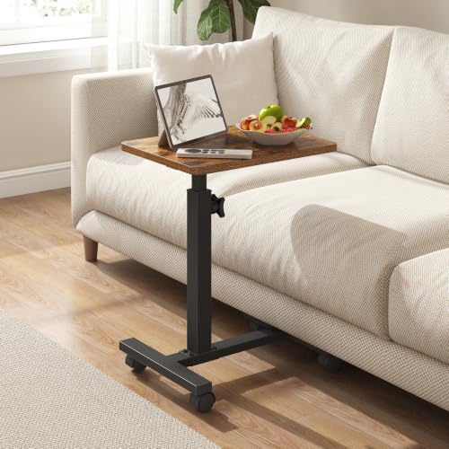 TUTOTAK C Table End Table Adjustable Height, TV Tray Table for Small Spaces | 360°Swivel casters, Slide Under Couch Side Table, Sofa Bedside Table for Living Room, Bedroom, Brown TB01BB099 - color: Brown